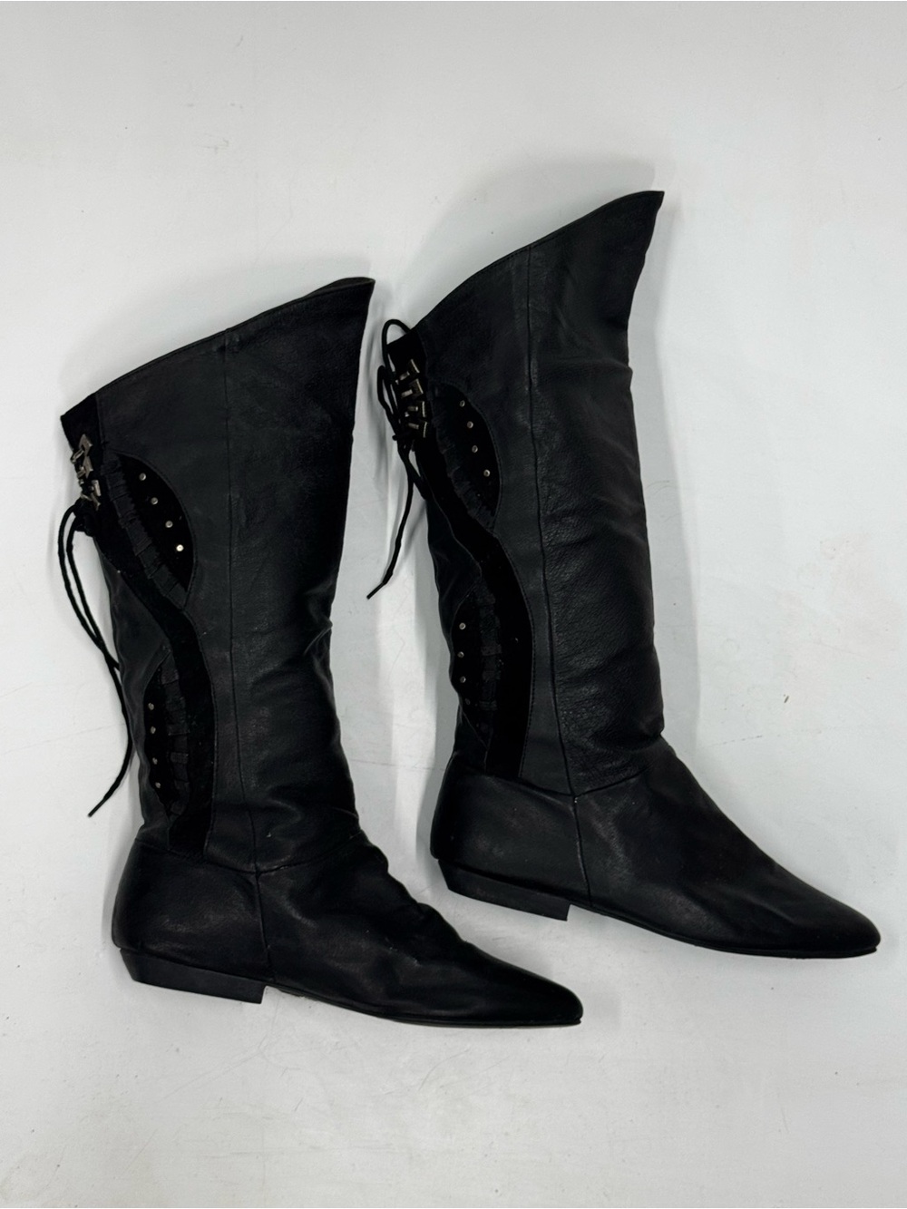 Vintage Clicks Black Lace-Up Tall Leather Boots Size 8.5